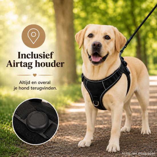 By Cee Cee Hondentuigje Hondenharnas - Anti Trek Tuig - Y Tuig Hond – Reflecterend Honden Tuigje – Zwart – Maat XL