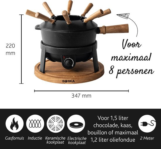 Boska Elektrische Fondueset Pro - Voor elk type fondue - 8 personen - Stijlvol gietijzer - Extra lang snoer