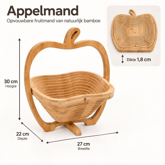 Ceruzo Fruitmand Opvouwbaar - Bamboe - 27x22x30 cm - 2-in-1 - Fruitmand Onderzetter