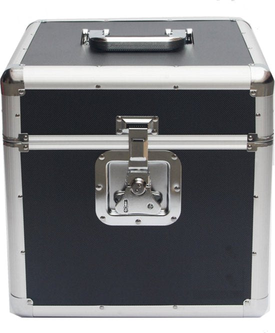 Vinyl koffer LP koffer voor 70 tot 100 platen afsluitbaar zwart aluminium