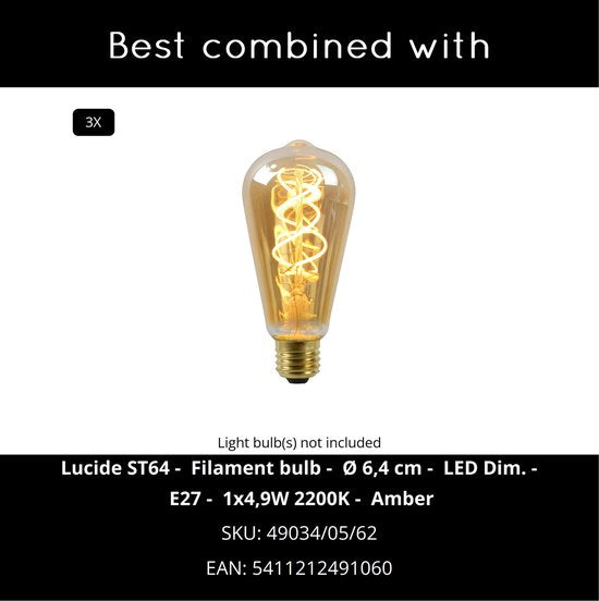 Lucide MEDINE - Hanglamp - Ø 46 cm - 3xE27 - Opaal