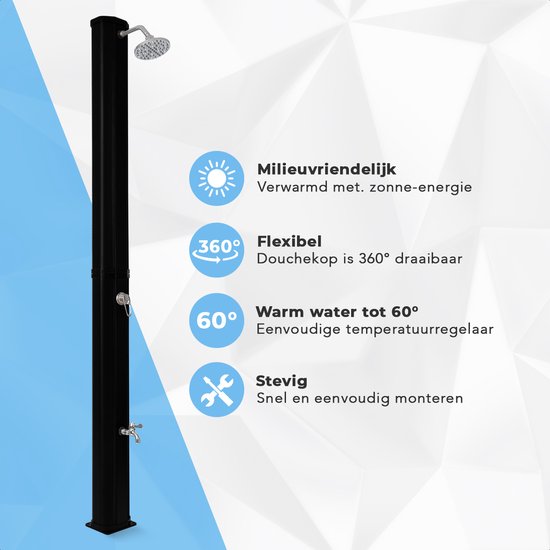 LifeGoods Buitendouche - Solar - Tuindouche - 360° Draaibare Douchekop - 35L - Zwart