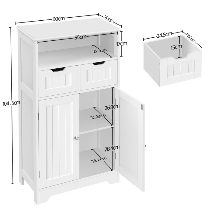 Yaheetech Badkamerkast met Verstelbare Plank - Wit - 60 x 30 x 104,5 cm
