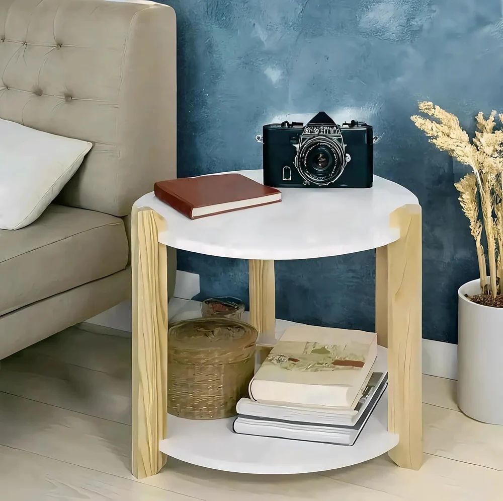 SoBuy Bijzettafel - Hout - Ø31 cm - Wit
