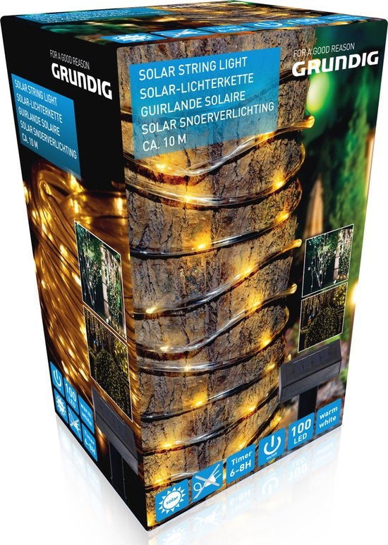 Grundig Lichtsnoer - Solar - 100 LED's - Warm licht - 10 Meter