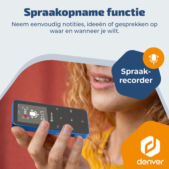 Denver MP3/MP4 Speler - Bluetooth - Shuffle/Herhaal - SD kaart tot 128GB - Incl. oordopjes - Dictafoon - MP1830BU - Blauw