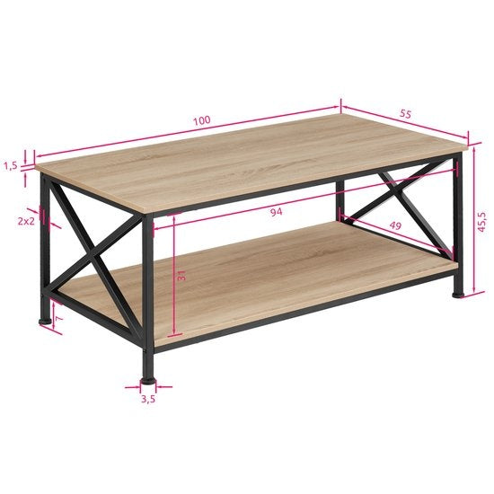 tectake® - Salontafel bijzettafel Pittsburgh industrieel lichtbruin - 100 x 55 x 45,5 cm - 404438