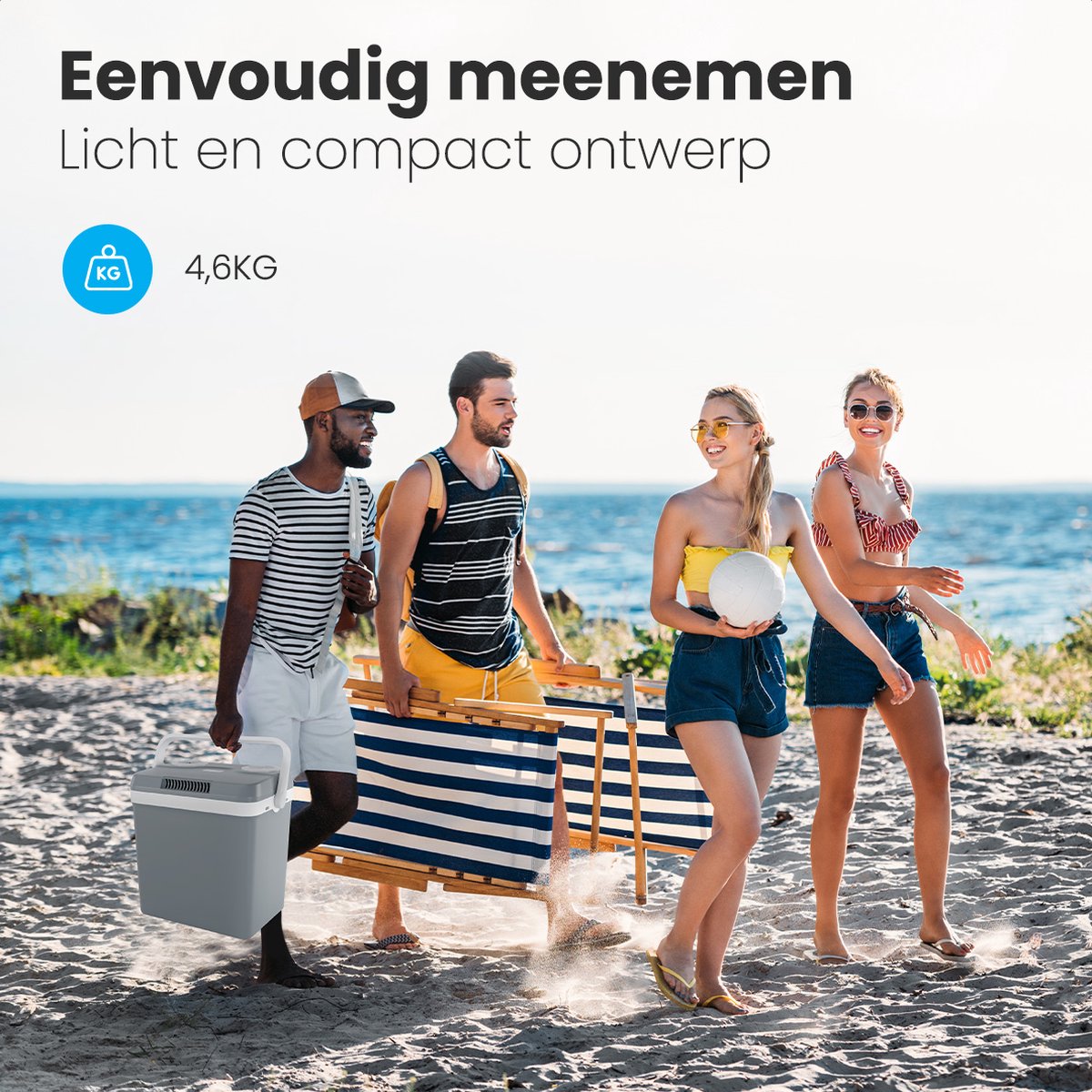 Auronic Elektrische Koelbox 25L - Koelen en Verwarmen - Auto en Camping - 44 x 32 x 44,7 cm - Grijs