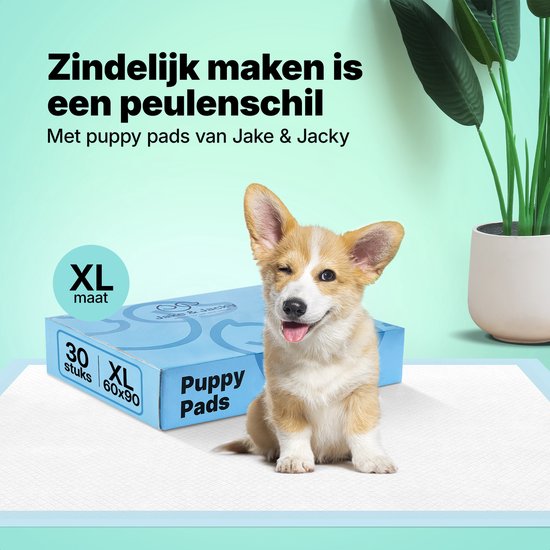 Jake and Jacky Puppy Training Pads 60 x 90 cm - 30 Stuks - met Plakstrip - Zindelijkheidstraining Hond - Hondentoilet - Plasmatjes Hond - Plasdoeken - Puppydoeken - Puppy Matjes Extra Groot