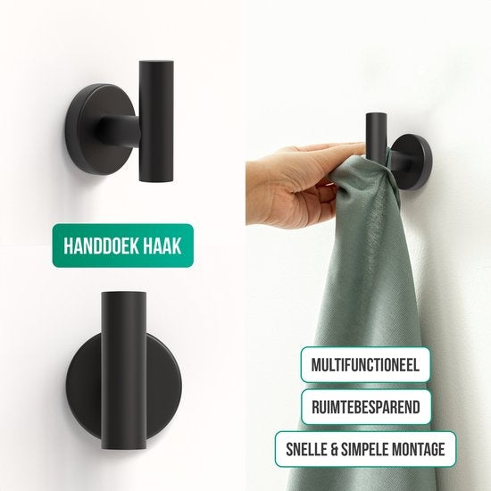 Avalo Toiletaccessoireset Zwart 4-delig - Luxe Toilet Set - Toiletborstel met Houder / Toiletrolhouder / Reserverolhouder / Handdoekhaak - Incl. Bevestigingsmateriaal