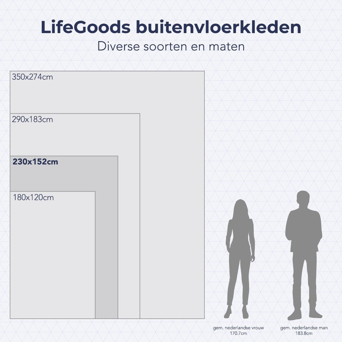 LifeGoods Buitenkleed - 152x230CM - Vloerkleed - Tuintapijt - Buitentapijt - Omkeerbaar - Incl. Draagtas - Met Patroon - Beige/Wit