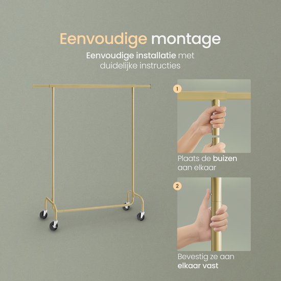 O'DADDY® Kledingrek - Kledingrek op Wieltjes - Kledingrek metaal - Kleding rek - Kledingrekken - Garderoberek - Kledingstang - Kledingrek goud - Uitschuifbare Kledingstang - Verstelbare Hangstang - Stabiel tot 130 kg - Goud