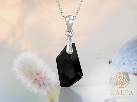 Yolora Dames Ketting met Hanger – Zilver Kleurig 18K Witgoud Verguld – Met Zwart Kalpa Camaka Kristal – Inclusief Luxe Cadeauverpakking – Perfect Moederdag Cadeau