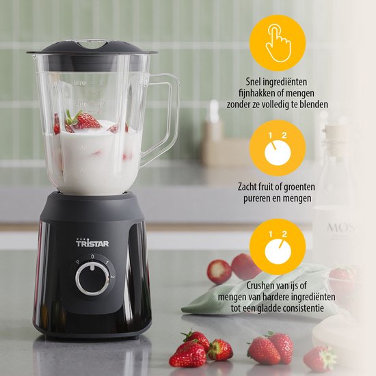 Tristar Blender 350W - BL-4482 - 1L - Smoothiemaker en ijscrusher - Zwart