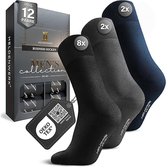 Heldenwerk Herensokken 43-46 – 12 stuks – Zwart, Grijs & Marineblauw – Zakelijk & Comfortabel