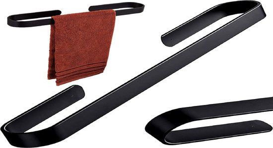 Handdoekrek Zwart Zonder Boren 40 CM | Zelfklevende Handdoekstang | Handdoekhouder | Badkamerrek voor Handdoeken RVS | Handdoekstang | Zelfklevend - kerst cadeau tip
