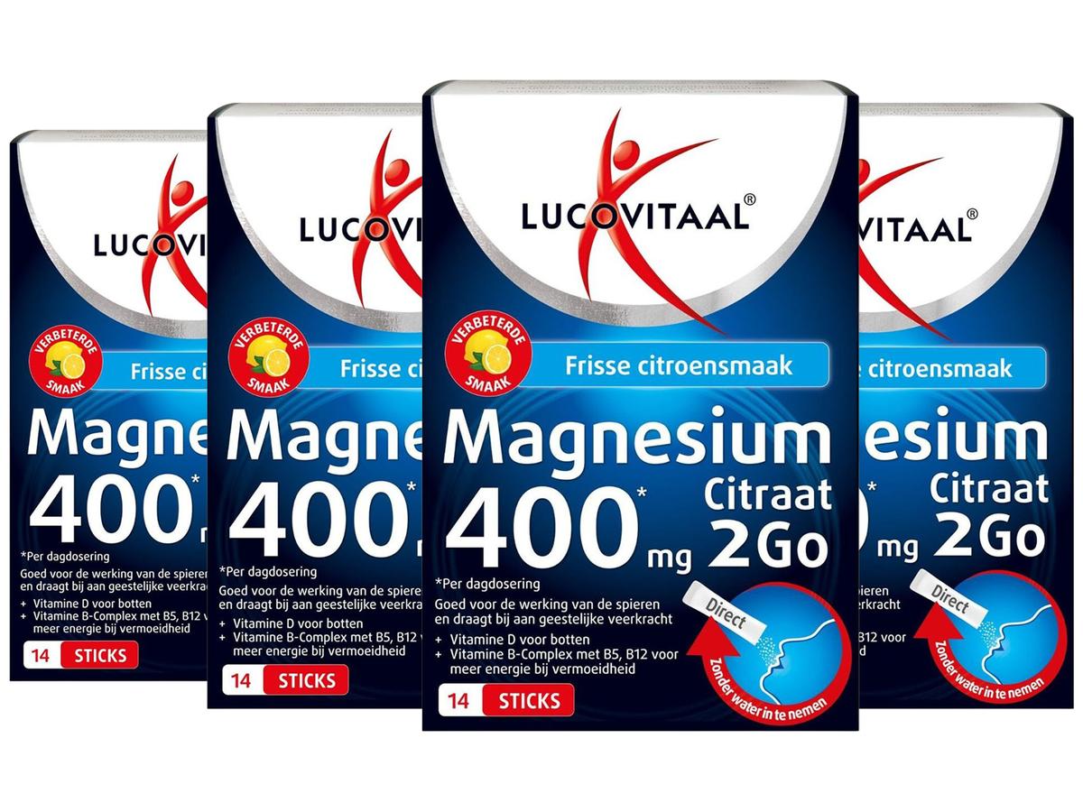 Lucovitaal Magnesium Citraat 2Go - 400mg per stick - 14 sticks - voordeelverpakking