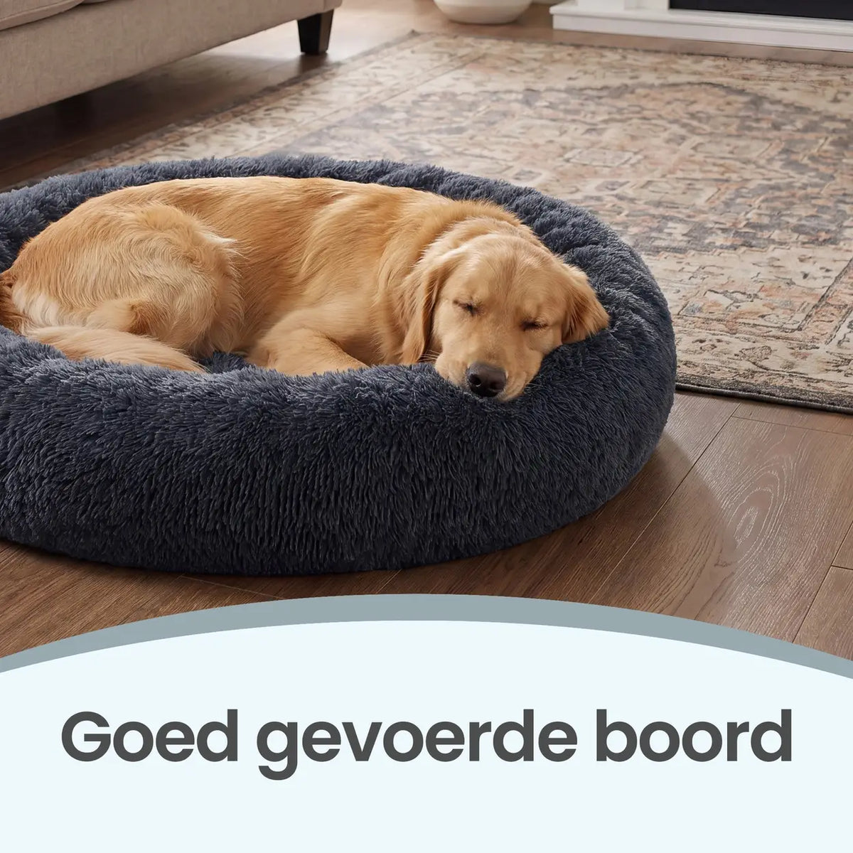 Joyfurnos Donut Hondenmand Fluffy Kalmerend - Afneembare Wasbare Hoes - 100 cm - Donkergrijs