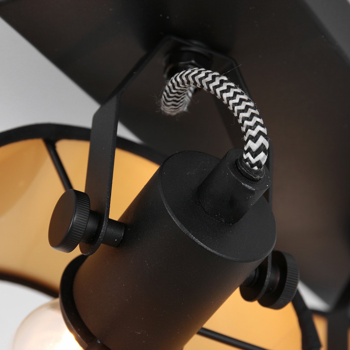 2 Lichts Spot Ornoir 3334ZW Zwart met Goudkleurige Lampenkapjes, Draaibaar en Kantelbaar, Metaal en Textiel, Modern, Mexlite, Binnen