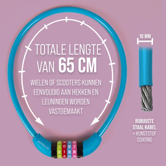 Apollo Kinderfietsenslot - ook voor scooters en loopfietsen - eenvoudig cijferslot voor kinderen, licht en veilig, scooterslot met code, zonder sleutel, ideaal scooter- & fietsaccessoire
