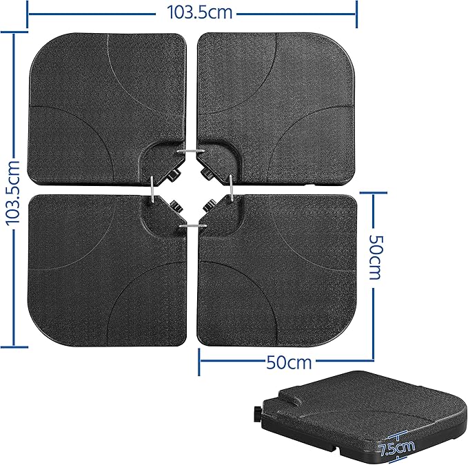 Yaheetech Parasolvoetset - 50x50x7,5 cm - 4-Delig - Verzwaarbaar - Kunststof - Zwart