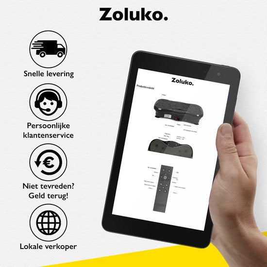 Zoluko Fitness Trilplaat met Bluetooth Functie - Incl. E-book, Weerstandsbanden en Afstandsbediening - LED Display - USB Poort - Antislip Rubber - 5 Trainingsprogramma's - 99 Snelheid Niveaus - Powerplate - Trilplaat Fitness - Zwart