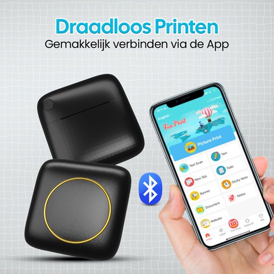 Gatson Mini Printer - Inclusief 14 Rollen Papier (Sticker, Normaal & Kleur) + 5 pennen - Mini Printer voor Mobiel - Pocket Printer - Mobiele Fotoprinter