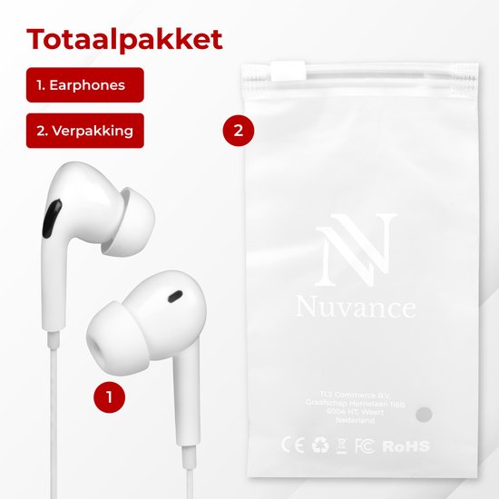 Nuvance - Oortjes met Draad - USB-C Aansluiting - Oordopjes met Draad - In-Ear Oortjes met Draad en Microfoon - Geschikt voor Samsung - Wit