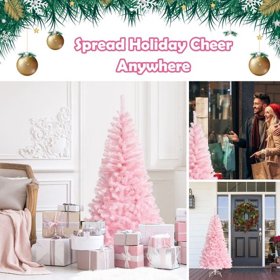 Coast Kunstkerstboom Roze – 75 x 75 x 150 cm – Met Glittertakken en Opvouwbare Metalen Standaard