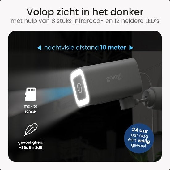 Gologi Premium Outdoorcamera - Buitencamera met Nachtzicht - Beveiligingscamera - Security Camera - 4MP - IP Camera - Geluid en Bewegingsdetectie - Met Kabel - Met Wifi en App - Wit
