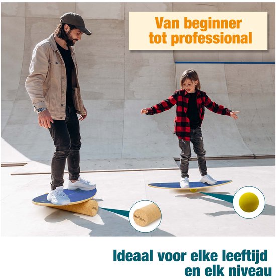 DH FitLife Houten Balance Board met Rocker Vorm – Balansbord voor Kinderen & Volwassenen – Indoor Fitness & Core Training, Blauw