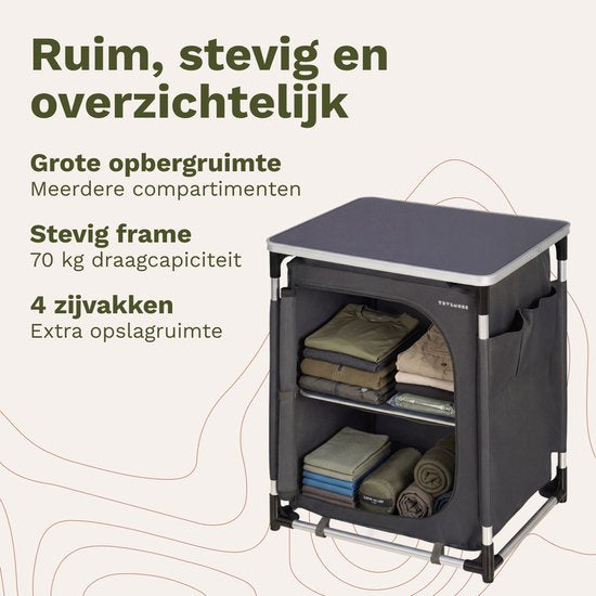 TRVLMORE Campingkast - Campingkeuken - 70KG Draagvermogen - Aluminium Frame - Inklapbaar - Incl. Draagtas - 50x60x72CM - Grijs