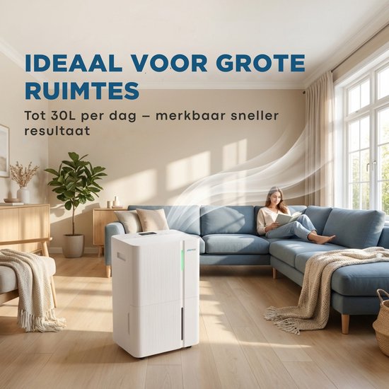 Luchtontvochtiger Aironex 30L - Ontvochtigt 30 liter per dag - Geschikt voor kelder, woonkamer, slaapkamer en badkamer - Vochtvreter - Luchtontvochtiger en Luchtreiniger - Luchtontvochtiger slaapkamer - Wit - Dehumidifier