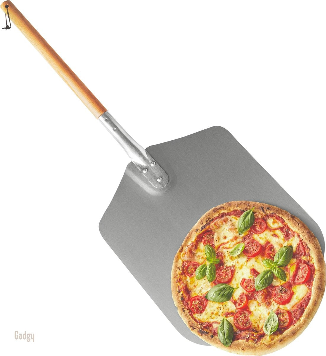 Gadgy Pizzaschep voor BBQ en Oven - Pizzaspatel - Vaderdag Cadeau - Lang Houten Handvat - Ophangbaar - Aluminium - XL 80 CM Lengte
