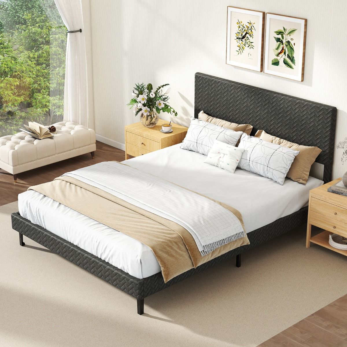 Coast Gestoffeerd Bedframe - in hoogte verstelbaar hoofdbord - lattenbodem - grijs