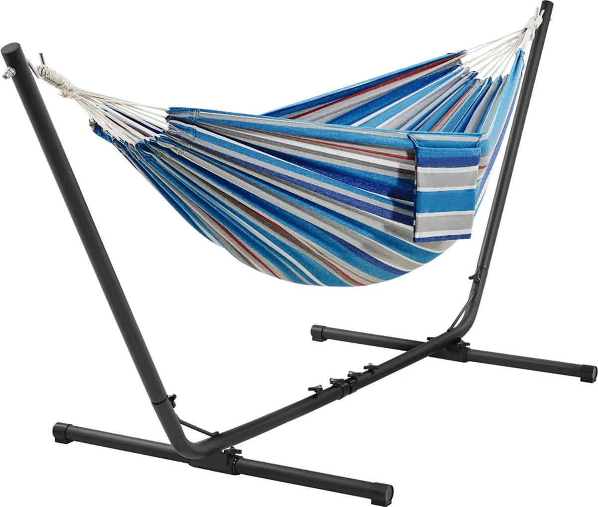 Campinghangmat met Standaard voor 2–3 Personen Verstelbaar 294–314 cm Blauw