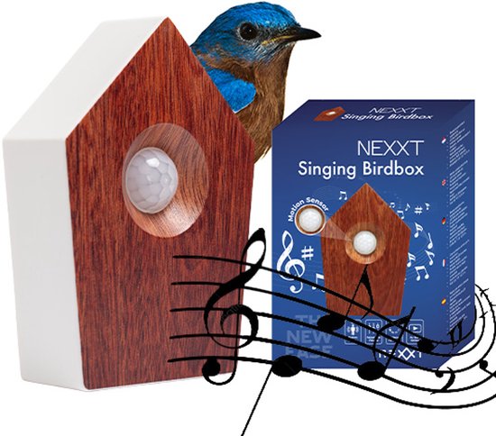 Nexxt Vogelgeluiden Huisje met Sensor voor op Toilet - Aanpasbaar Volume - WC - Bewegingsmelder - 8,6 x 3,5 x 12,5 cm - 90 g - Kastje - Bird Box - Donker Bruin