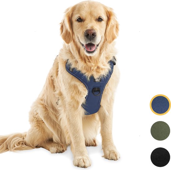 Jake and Jacky Hondentuigje - Anti-Trek Tuig - Hondenharnas - Y Tuig Hond - Reflecterend - Blauw - Maat XL