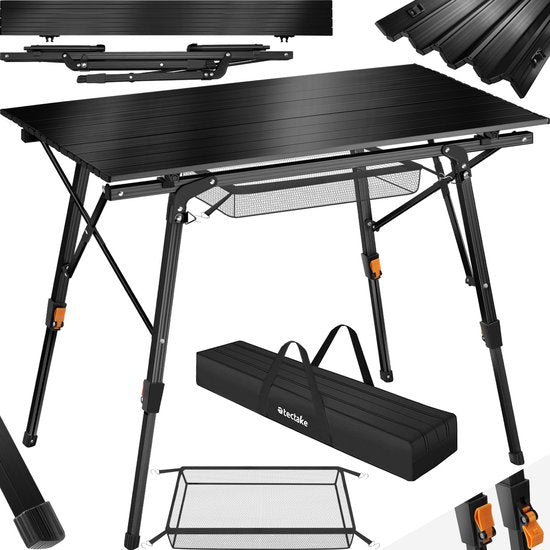 tectake®- Aluminium campingtafel kampeertafel - opvouwbaar - in hoogte verstelbaar - LxBxH: ca. 90x52x47cm - zwart - 404983