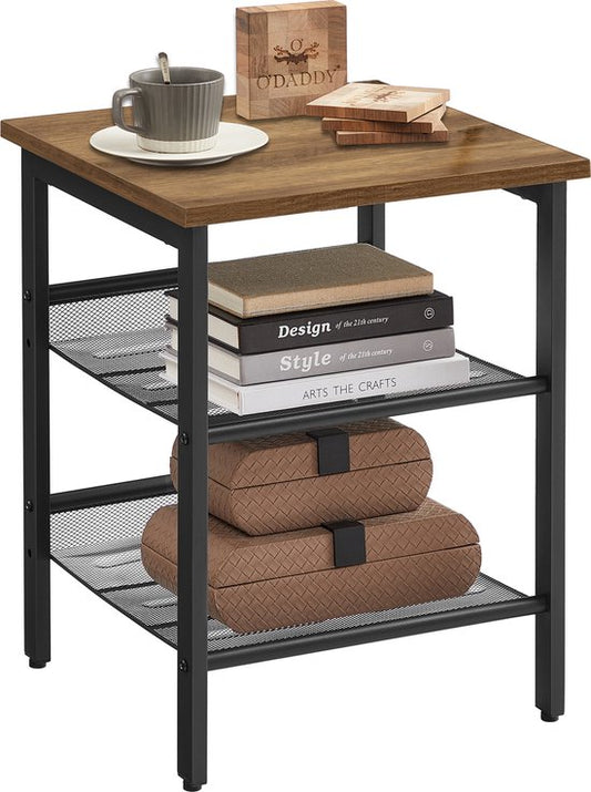 O'DADDY® Bijzettafel Vierkant - Bijzettafels - Nachtkastje - Bijzet tafel - Bijzettafeltje - Kleine Banktafel - Salontafels - Laptoptafel - Koffietafel Industrieel - Tafeltje - Verstelbare Roosterplanken - 40x40x55 cm - Vintage Bruin/Zwart