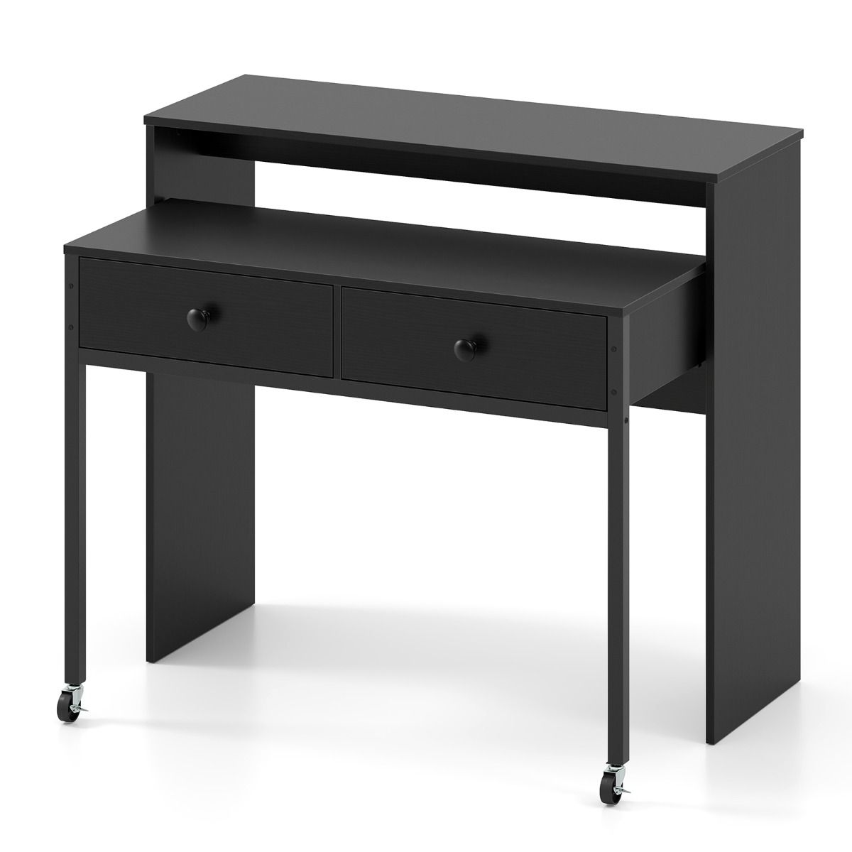 Coast Uitschuifbaar Bureau - met 2 lades - vergrendelbare wielen - zwart - 100 x 63 x 88 cm