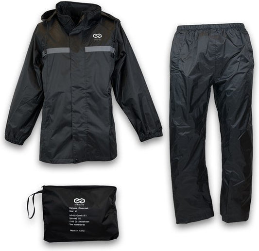 Infinity Goods Regenpak - Dames & Heren - Maat L - Waterdicht & Ademend - Reflecterend - Zwart