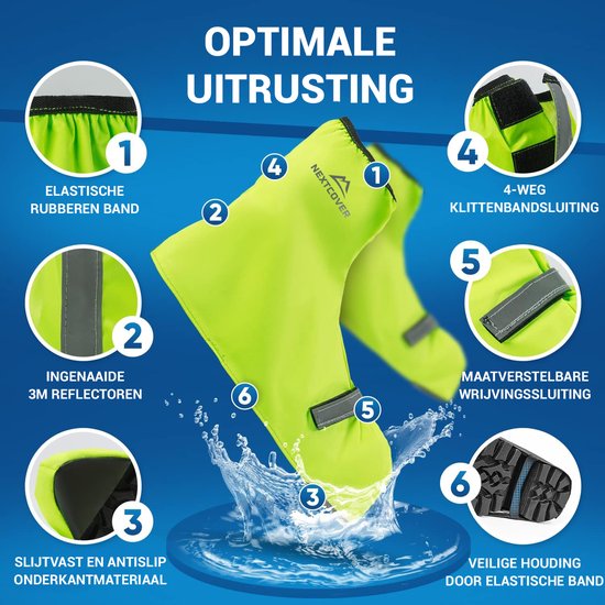 Nextcover® Overschoenen Waterdicht | 100% Waterdichte Regenschoenen Fiets | Reflecterende Schoenovertrek Herbruikbaar| Regenhoezen voor Schoenen | Overschoenen | Schoenbescherming | Fietsoverschoenen