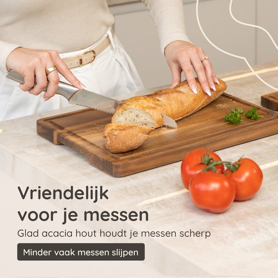 Deleca 3-delige Snijplankenset Sevilla met Houder - Snijplanken (40x30 | 33x24 | 26x18 cm) - Voor Keuken, Serveerplank, Kaasplank, Borrelplank, Snijplank en Tapasplank - FSC Acacia Hout