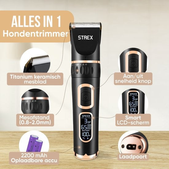 Strex Hondentondeuse / Dieren Tondeuse Extra Stil - Draadloos - 5 Standen - Hondentrimmer Voor Alle Vachten - Ook Voor Katten