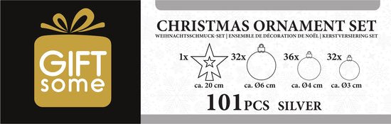 Giftsome Zilveren Kerstballen Set - 101 Kunststof Kerstballen - Incl. Zilveren Piek - Kerst Decoratie - 3/4/6 cm