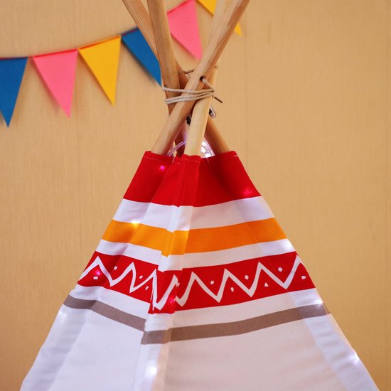 Sunny LED Tipi Tent Rood/wit - 60 LED lampjes - FSC houten palen - 120 x 120 x 160 cm