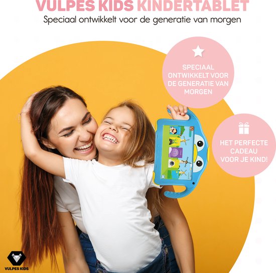 Vulpes Goods® Kids - Kindertablet - Tablet Kinderen - Ouder Control App - 100% Kids Proof - 3500 mAh - Android 10 Go - Incl. Ingebouwde Beschermhoes, Screenprotector & Oogbescherming - 32 GB - Met Touchscreen Pen- PRO versie - Blauw