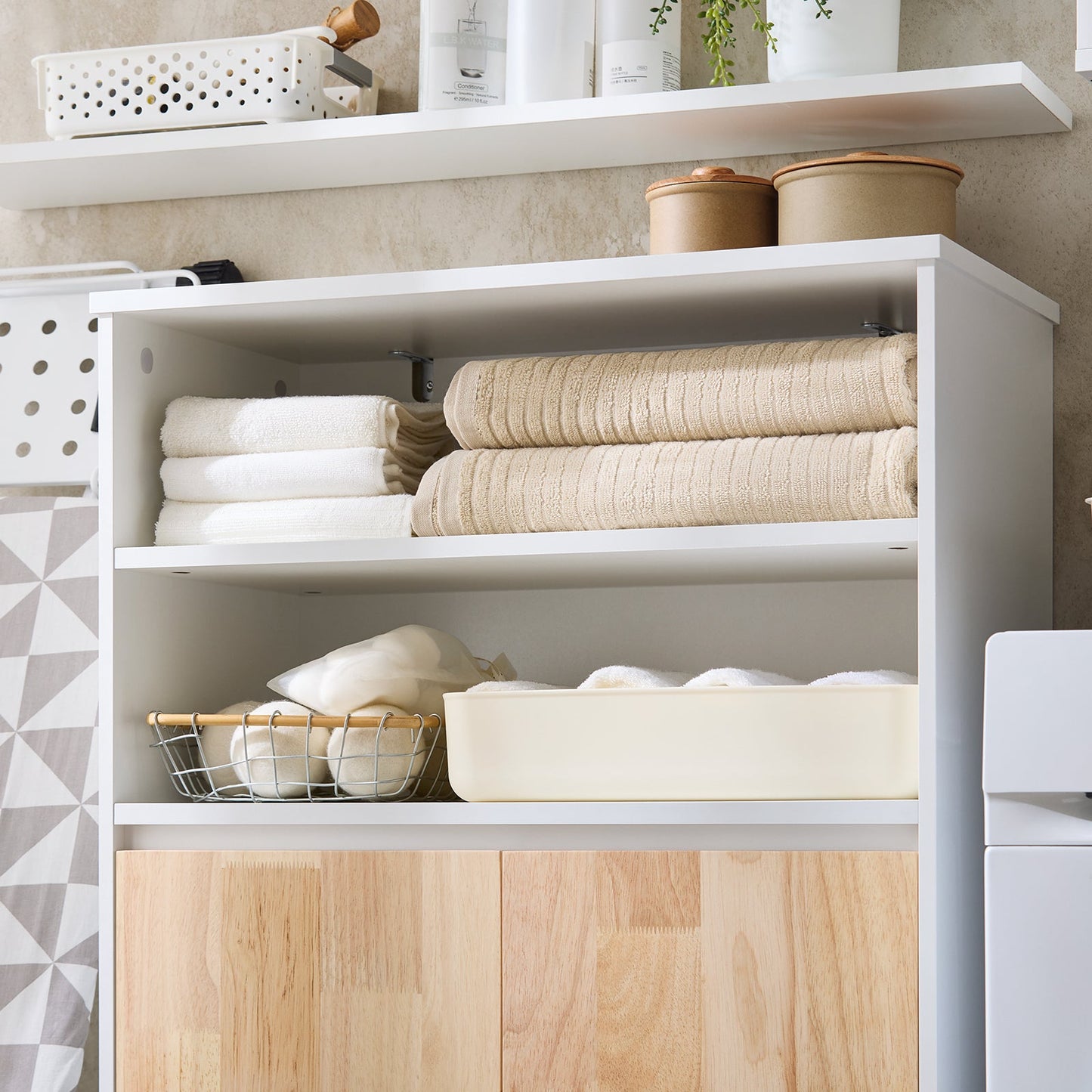 SoBuy BZR143-WN Badkamermeubel met Afneembare Wasbak, 3 Vakopslag en Wasmand – Wit, 64x33x110 cm