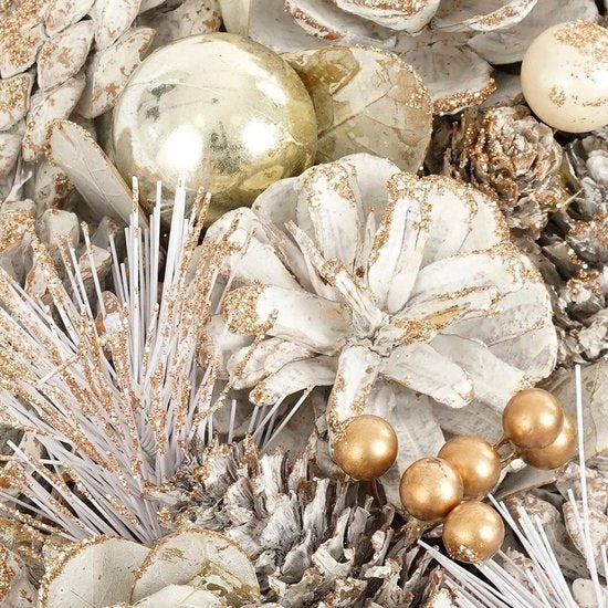 Mica Decorations Kerstkrans Hanley H9 x Ø45 cm - Deurkrans met Dennenappels - Kerst Krans Deur en Tafel - Multifunctionele Kerstversiering - Wit